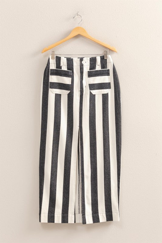 Striped Pocket Detail Maxi Skirt