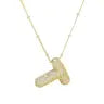Jeweled Cz Bubble Letter Initial Necklace- GOLD