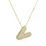 Jeweled Cz Bubble Letter Initial Necklace- GOLD