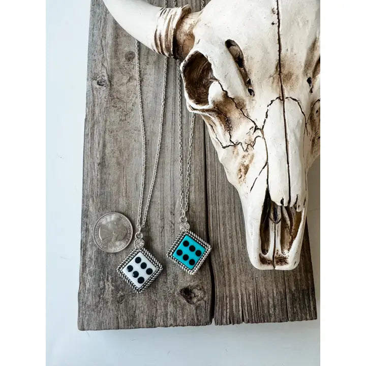 Western Semi Stone Dice Pendant Necklace