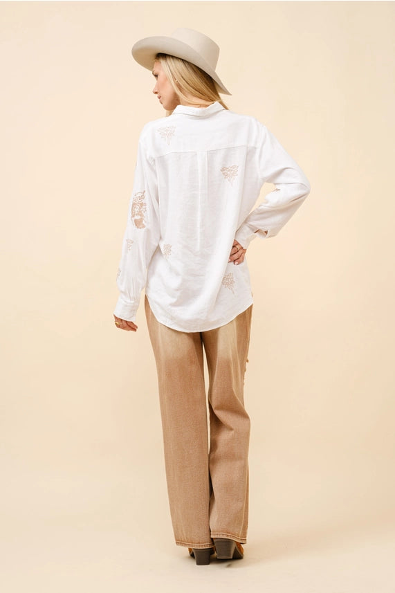 Western Embroidered Linen Blouse