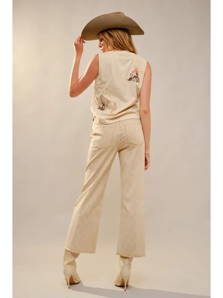Western Motif Embroidered Sleeveless Top
