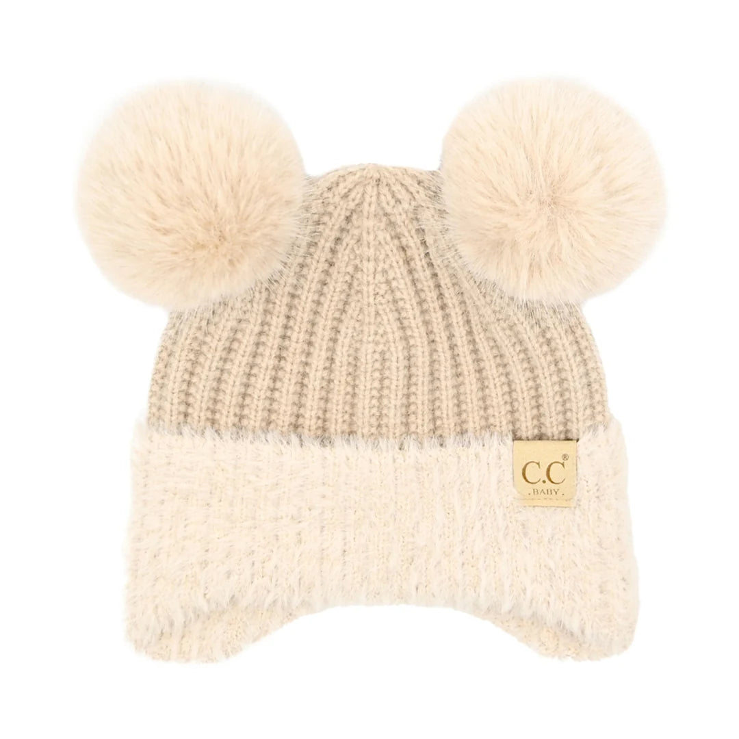 BABY Fur Earflap Double Pom C.C Beanie