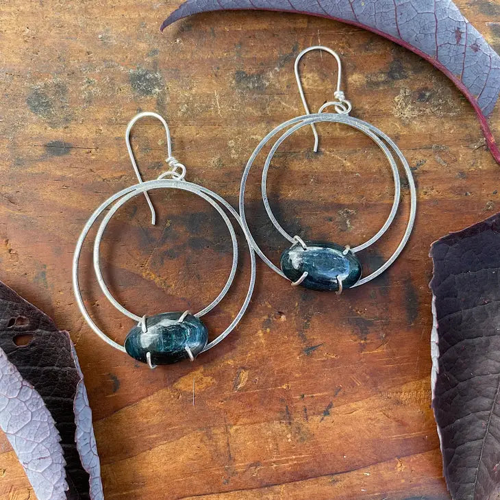 Blue Kyanite Crescent Hoops