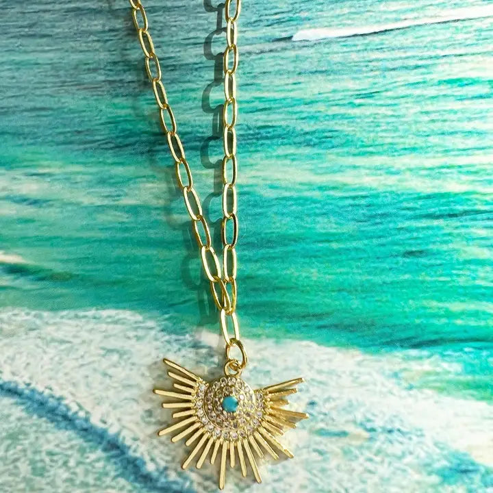 Gold Burst with Turquoise Pendant