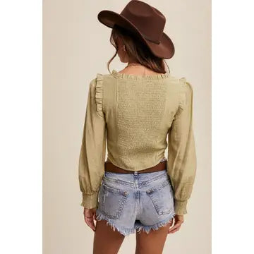 Ruffle Detail Corset Contrast Blouse Top