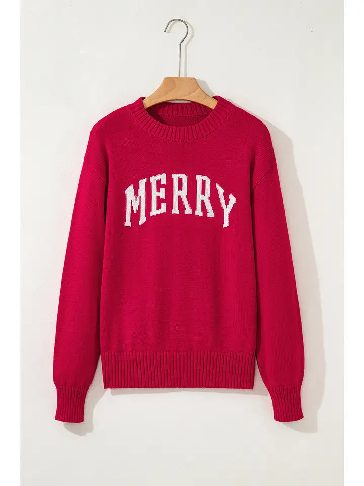 Merry Letter Pattern Christmas Holiday Baggy Sweater