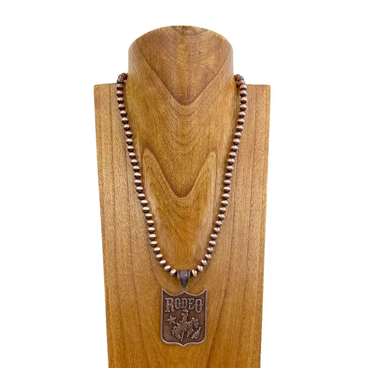Silver Navajo Pearl Beads with Silver Metal Western Pendent Necklace