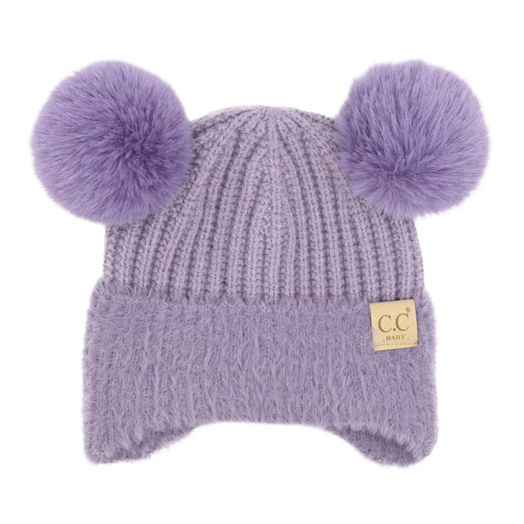 BABY Fur Earflap Double Pom C.C Beanie
