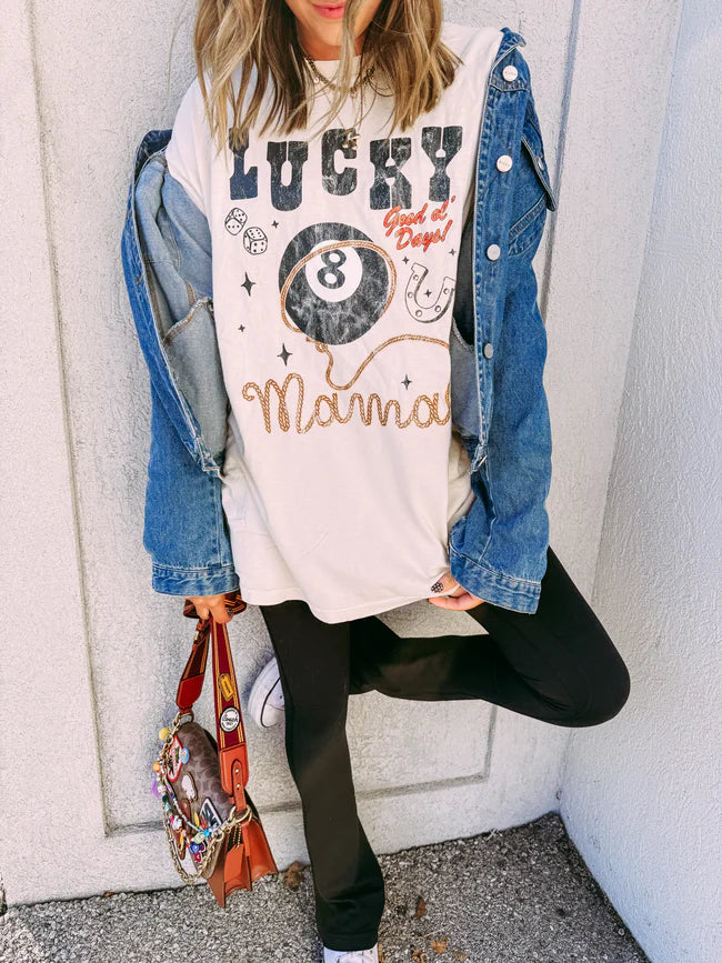 lucky mama lasso graphic tee - ivory