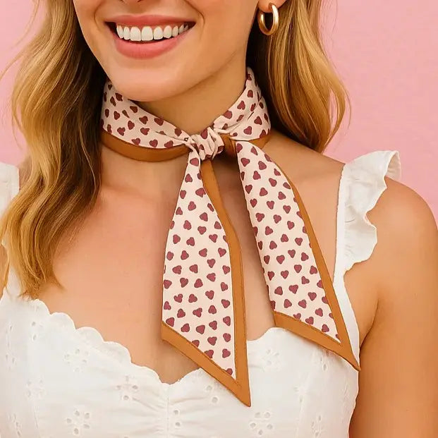 Tan and Brown Hearts Western Skinny Mini Wild Rag Scarf / Cowgirl Necktie