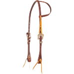 Slip Ear Stitched Latigo Headstall with Square Buckles