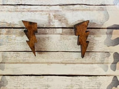 Lightening Bolt Wood Stud Earrings