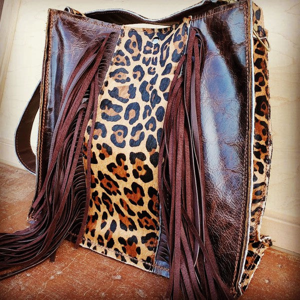 Box Handbag w/ Leopard Accents