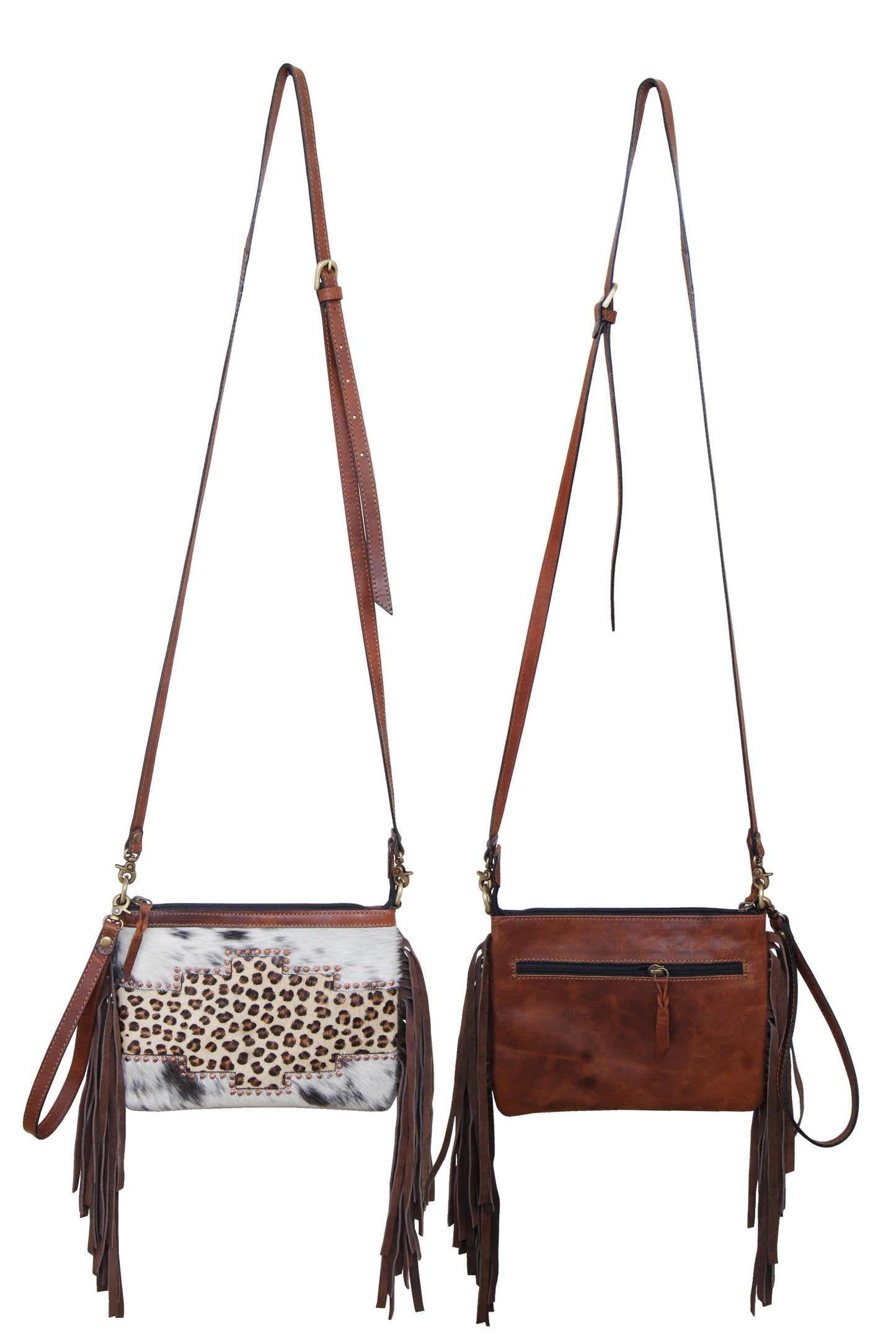 Crossbody/Wristlet Cowhide/Leopard w/ Fringe