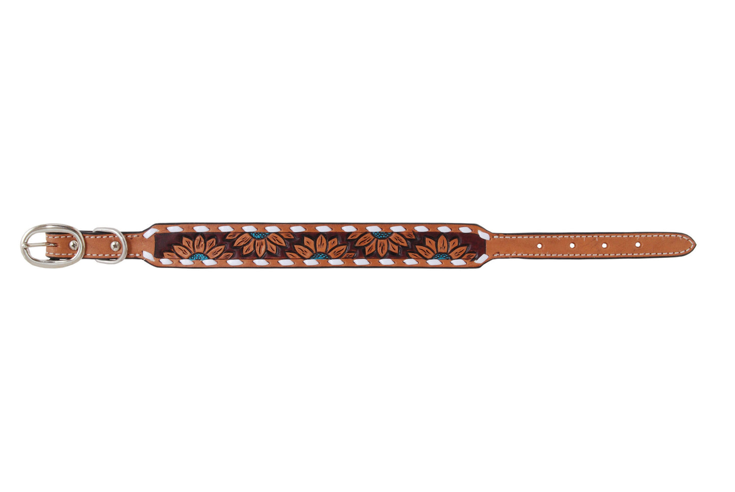 TURQUOISE SUNFLOWER DOG COLLAR