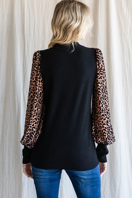 Leopard Long Balloon Sleeves Top