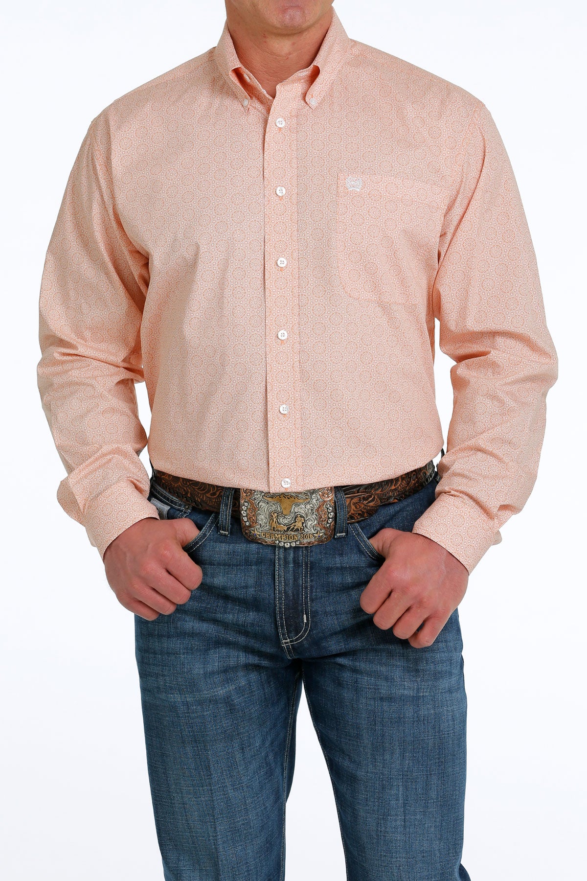 Cinch Mens L/S Orange Print