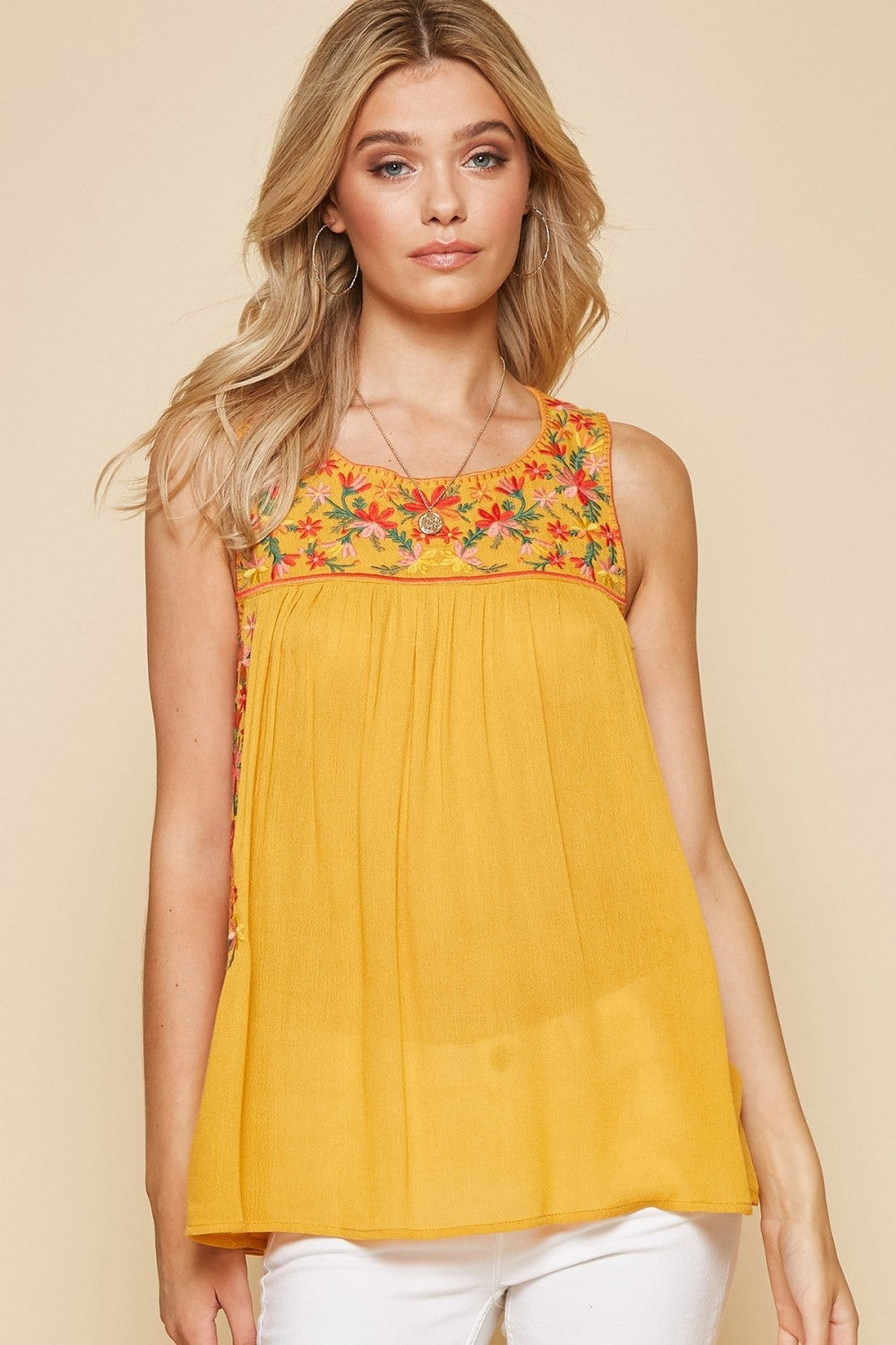 Embroidered Tunic Top- Marigold