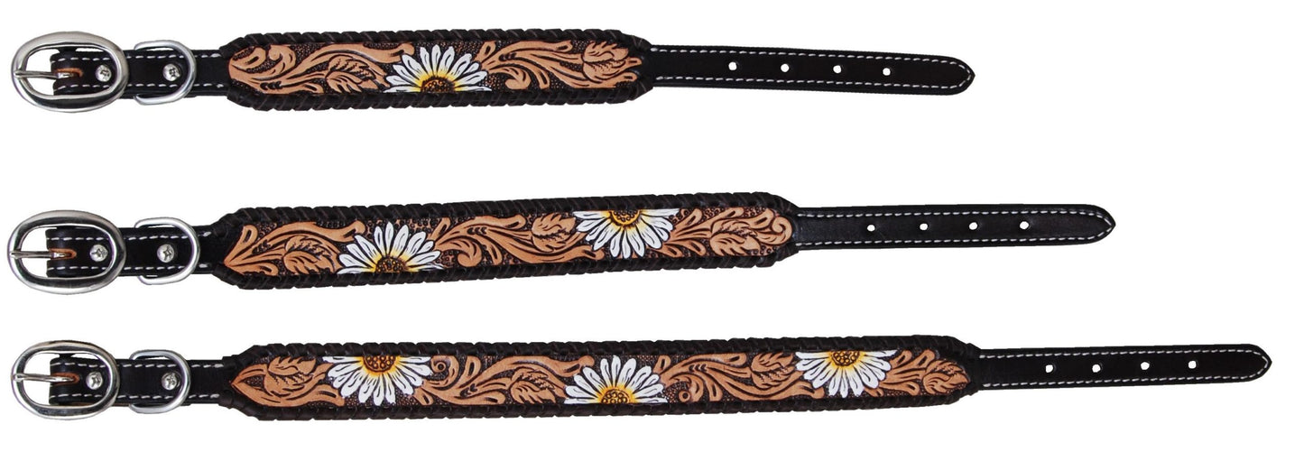 Hand Painted Daisy W/ Brown Whipstitch