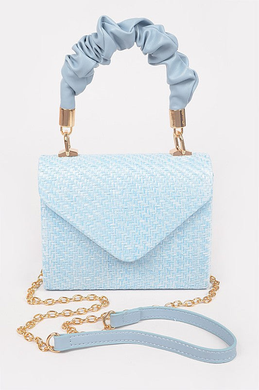 Faux Straw Top Handle Flap Bag
