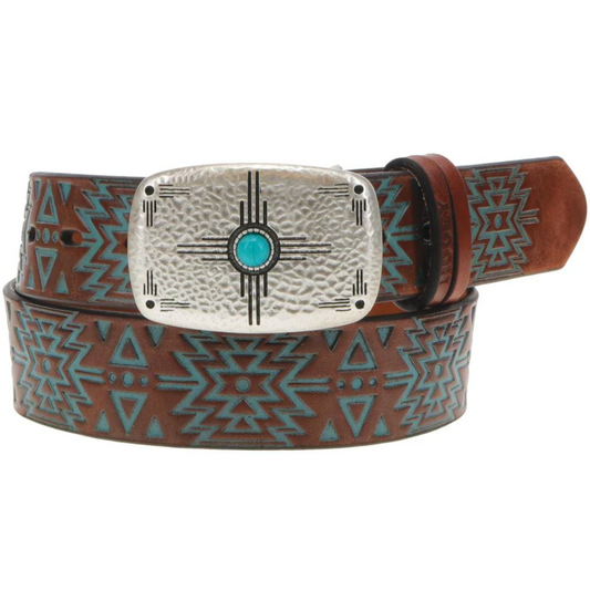 Hooey Turq Aztec Emboss & Thunderbird Buckle Belt