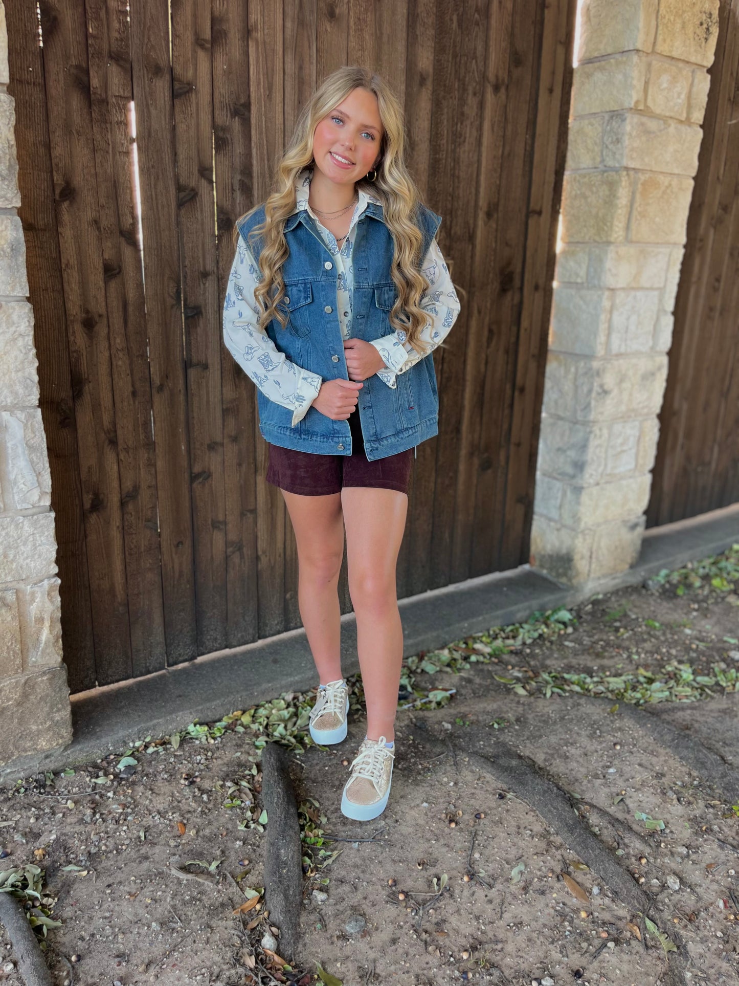 Western Sunset Embroidered Denim Vest