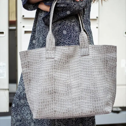 Oversized Croco Leather Tote Bag