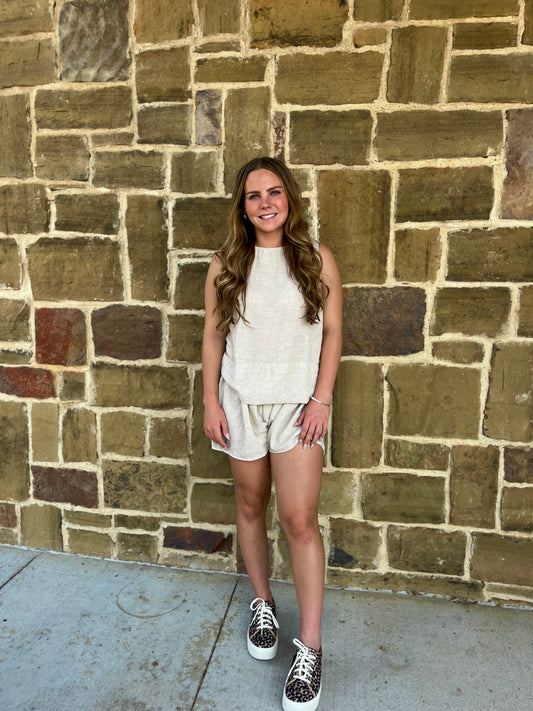 Natural Linen Textured Romper