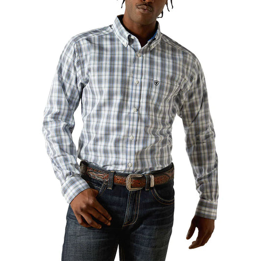 Ariat Men's White Plaid Fitted Long Sleeve Cody Wrinkle Free Button-Down Shirt