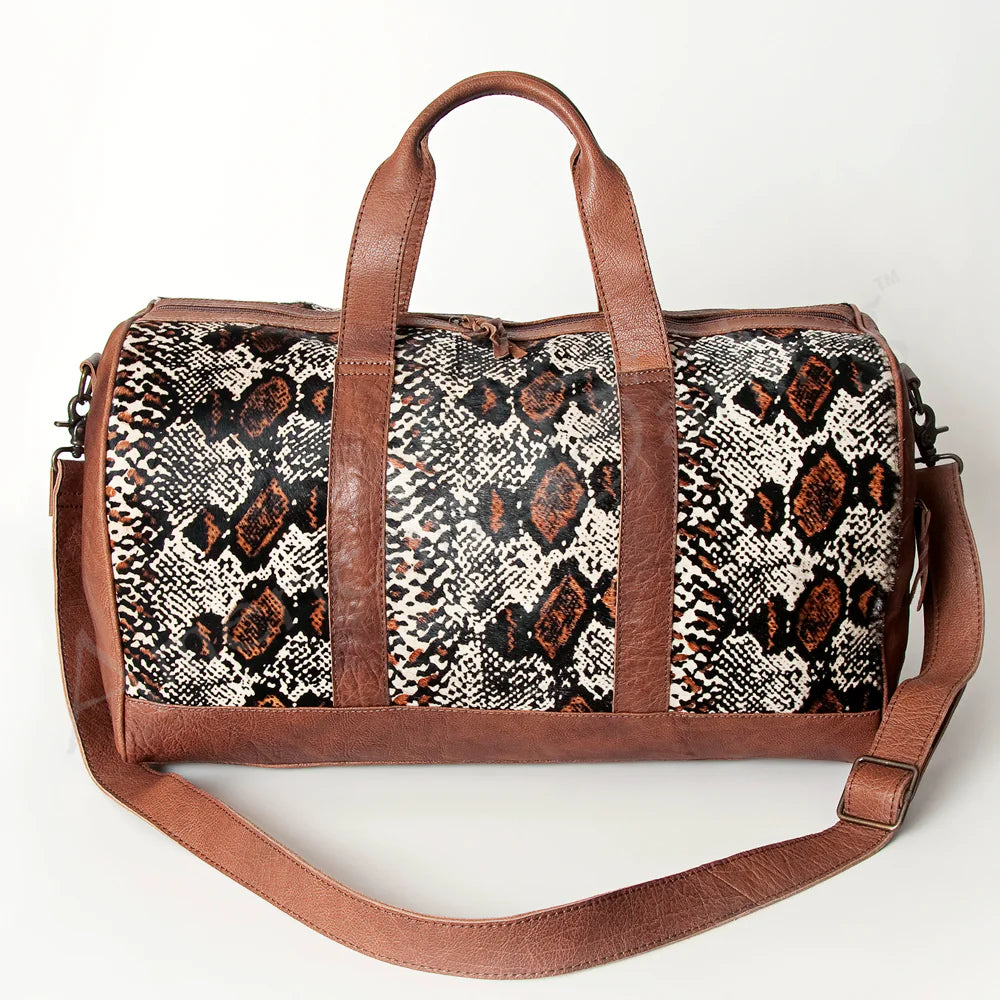 Snakeskin Cowhide and Leather Duffle Bag