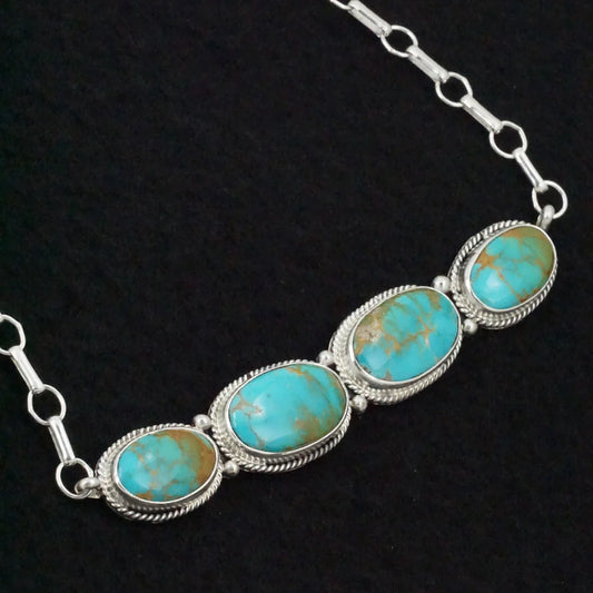 Rena Begay Turquoise & Sterling Silver 4 Stone Bar Necklace