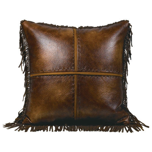 AUSTIN CROSS STITCHED FAUX LEATHER PILLOW
