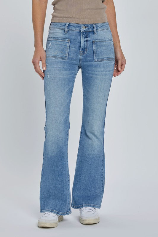 MEDIUM LOW RISE 31 INSEAM FRONT POCKET FLARE