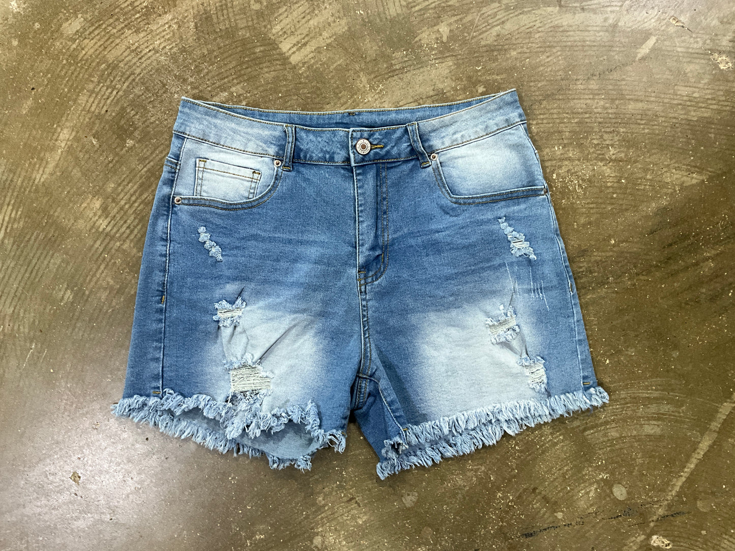 Distressed Denim Shorts with Frayed Hem