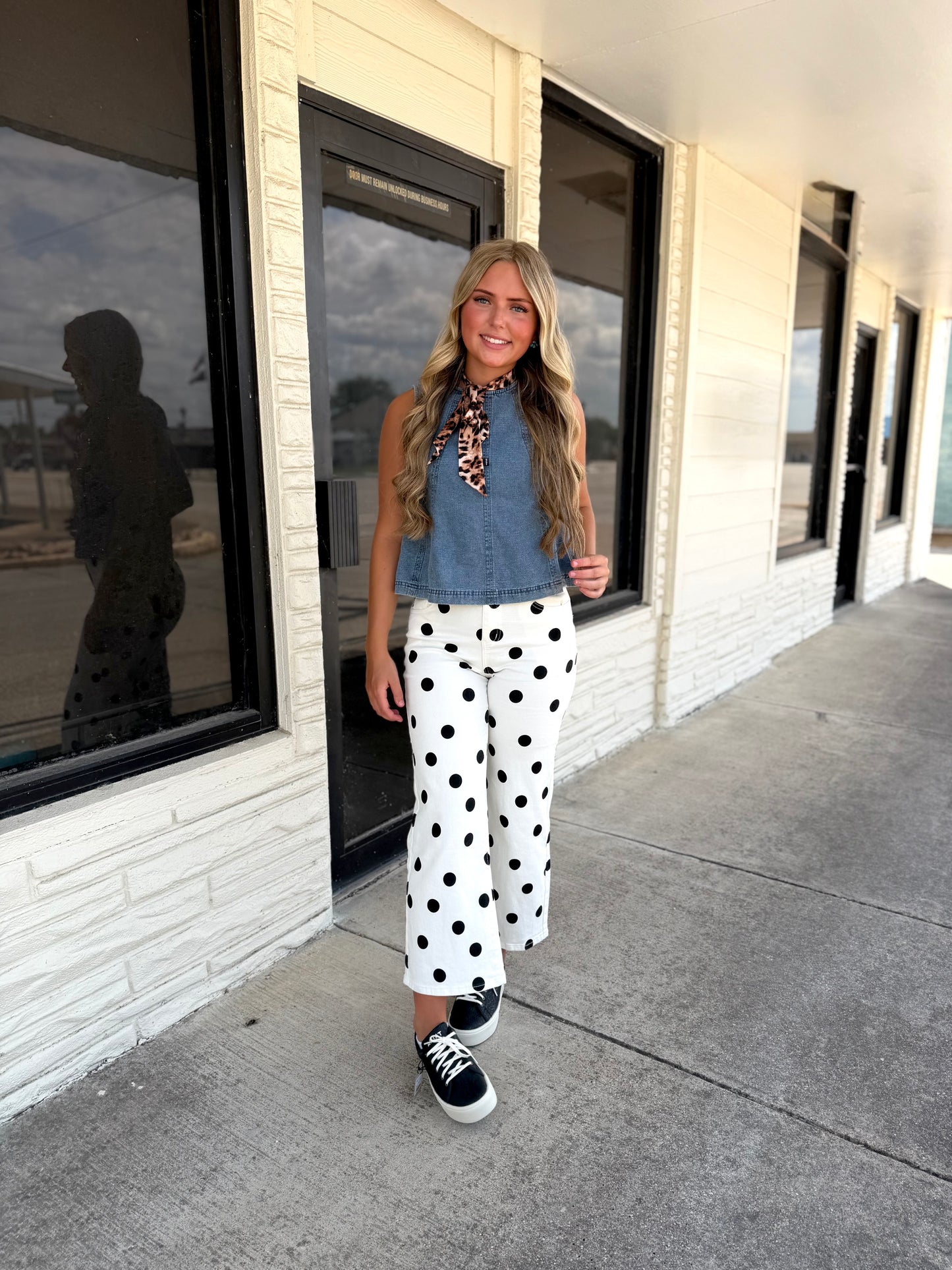 Polka Dot Print Straight Leg Casual Pants