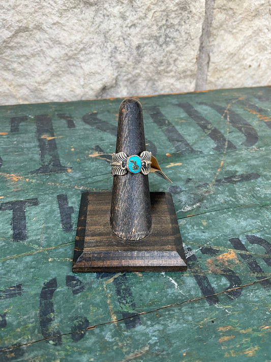 Navajo Feather Turquoise and Sterling Silver Adjustable Ring