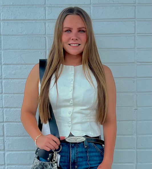 Long Horn Buckle Black Distressed Belt