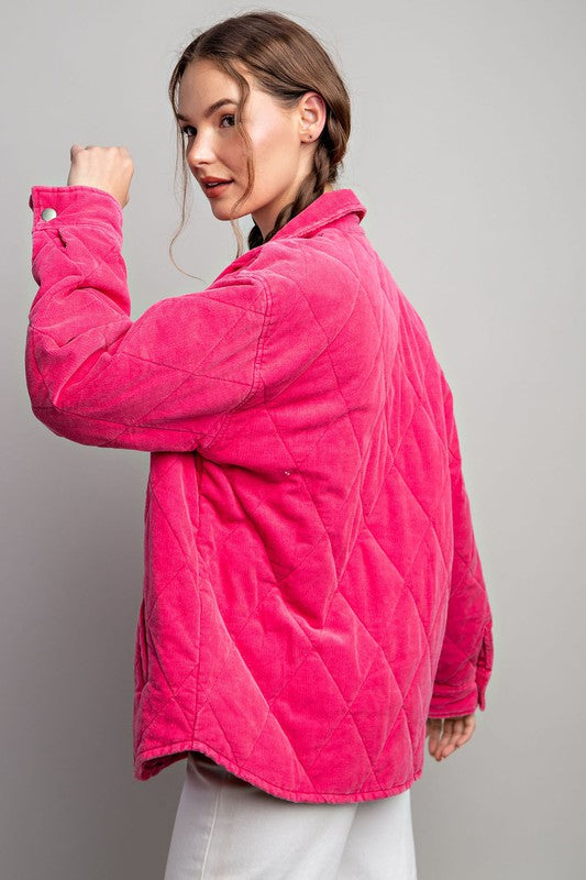 PINK BUTTON DOWN QUILTED JACKET