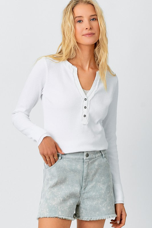 White Washed Thermal Henley Top