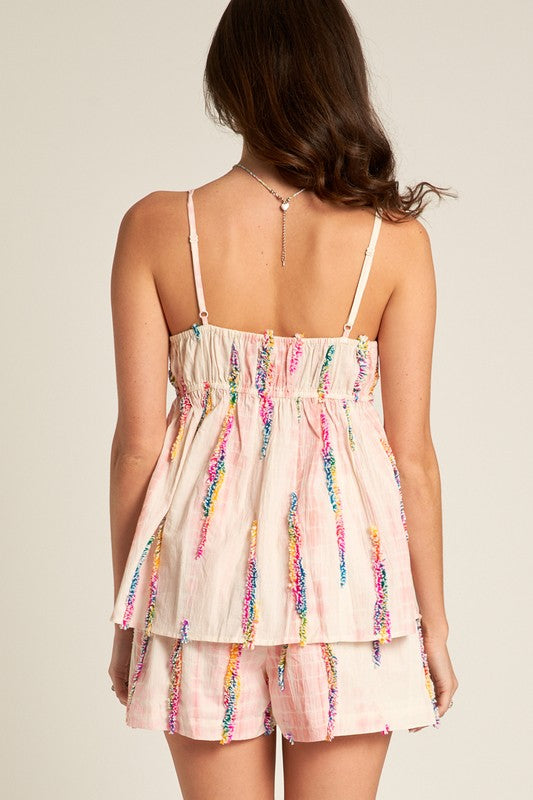 Tie-Dye Embroidered Sleeveless Top