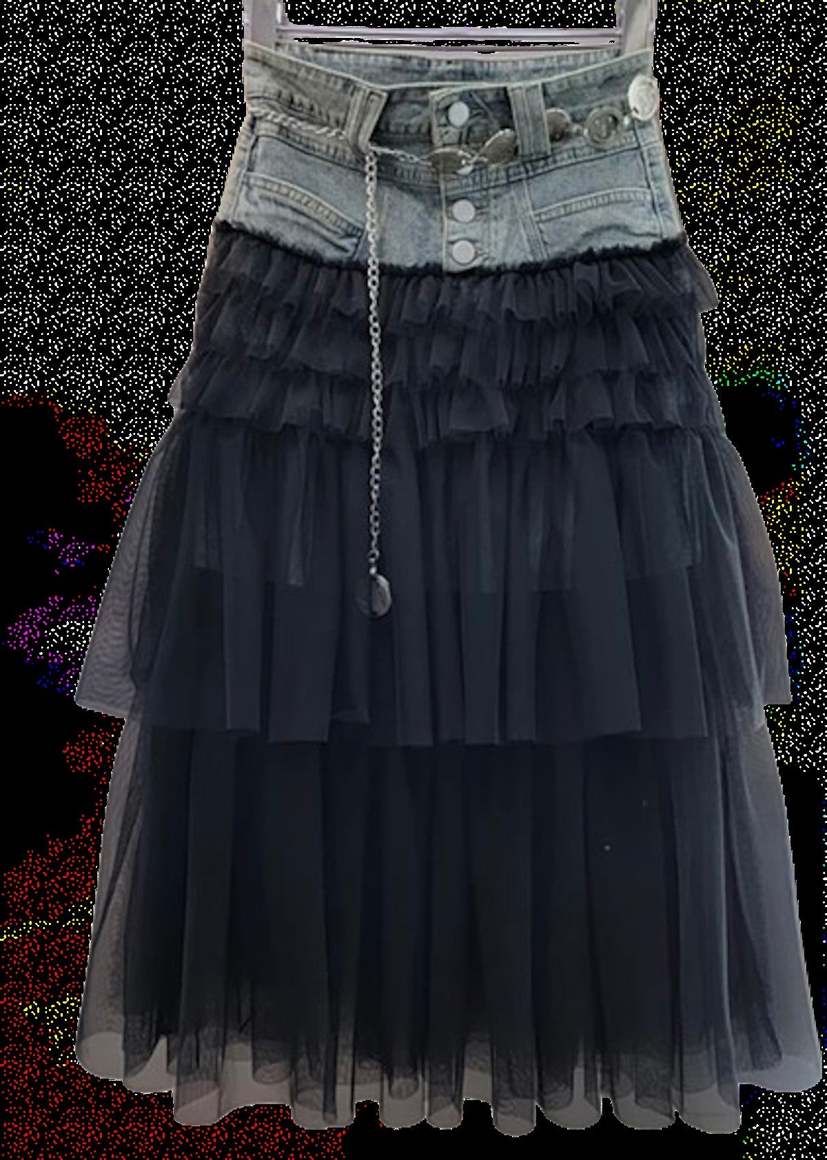 Denim skirt with tulle Tiered Overlay