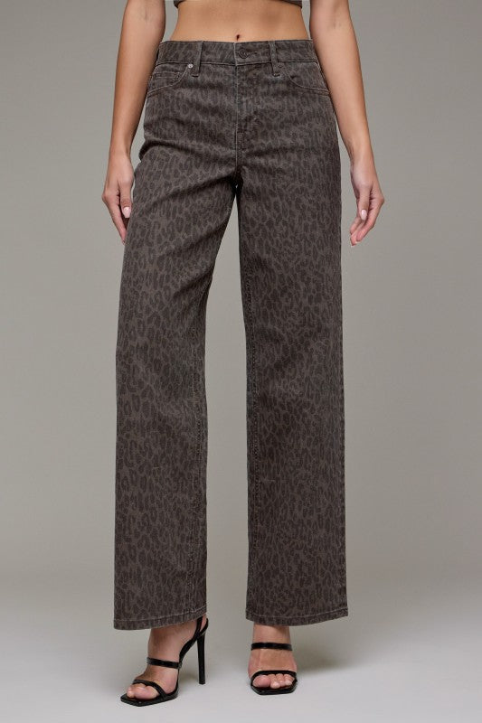 Hidden Logan Brown Cheetah Low Rise Dad Jean