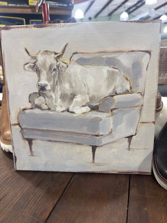 Lounging Cow Wall Art Grey