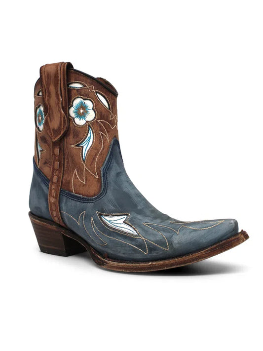 Corral LD Blue/Shedron Inlay & Floral Embroidery Ankle Boot