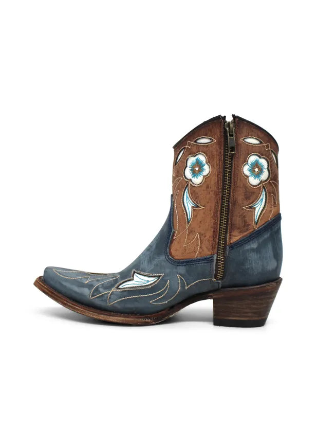 Corral LD Blue/Shedron Inlay & Floral Embroidery Ankle Boot