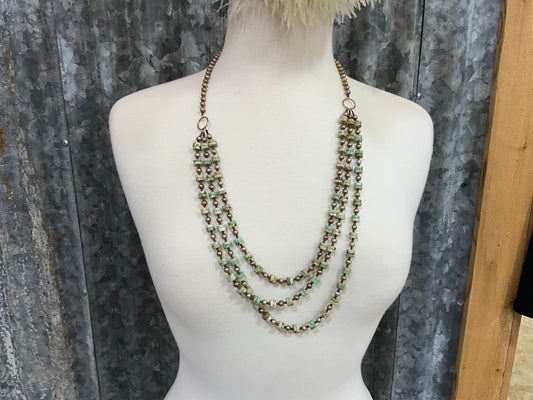 3 Strand Heishi Turquoise and Bronze Pearls