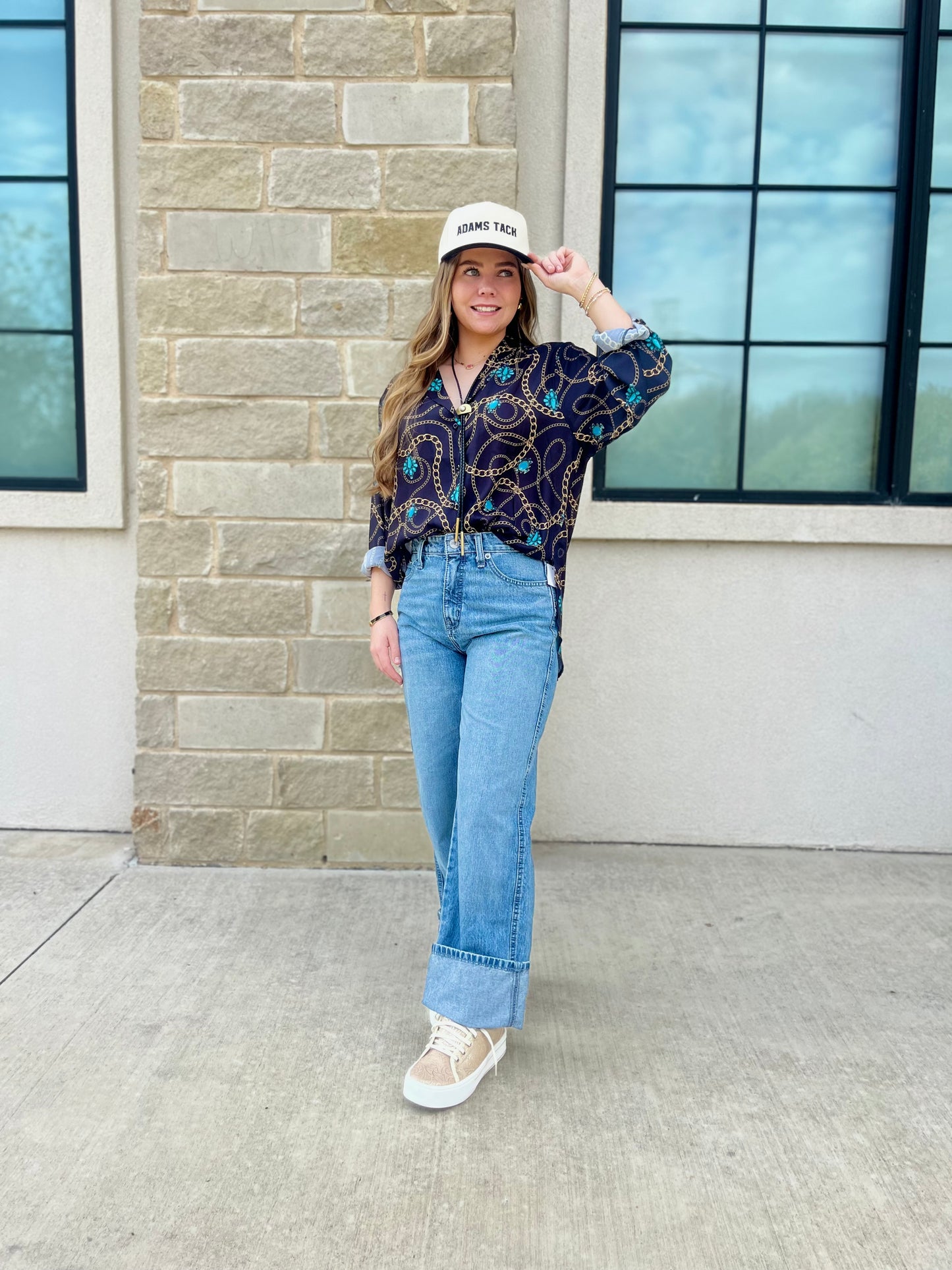 Black Gold Chain Button Up Top