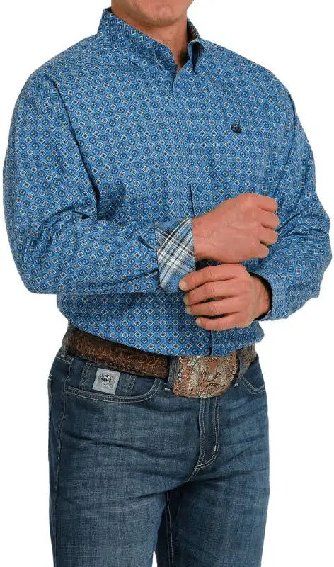Cinch Mens Light Blue Print L/S