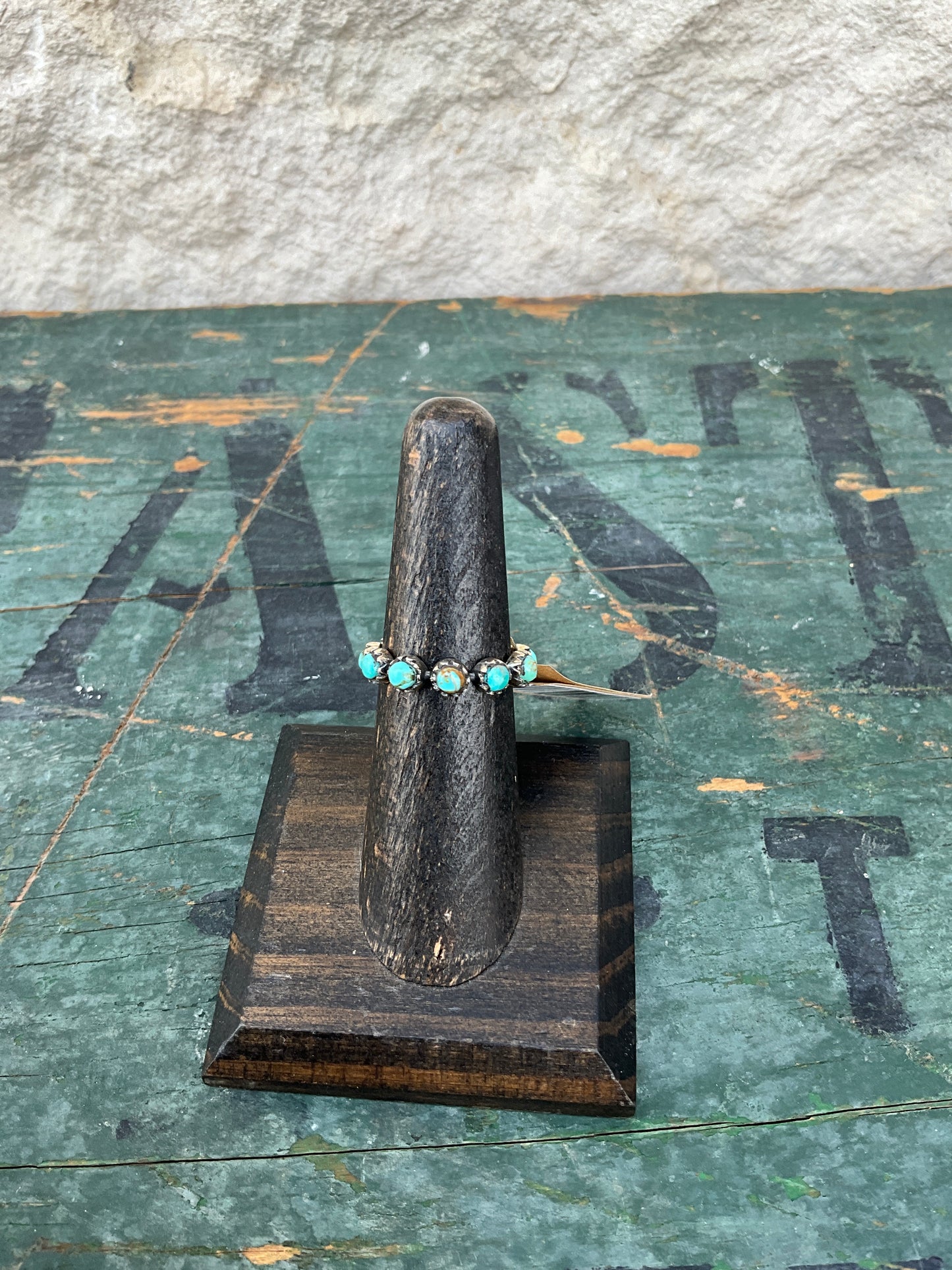 Natural Kingman Turquoise & Sterling Silver Mini Eternity Band Sz 6